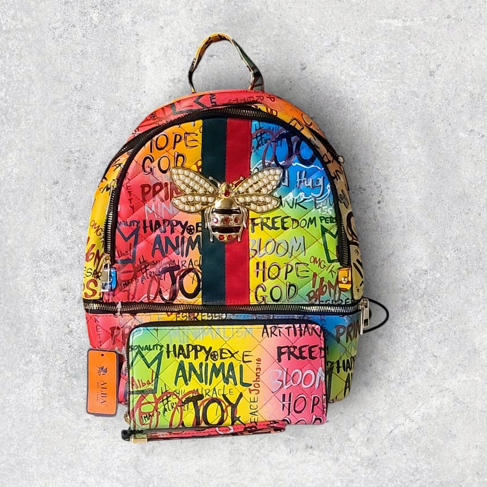 NEW Alba 2 Pc. Multicolor Backpack and Wristlet Wallet